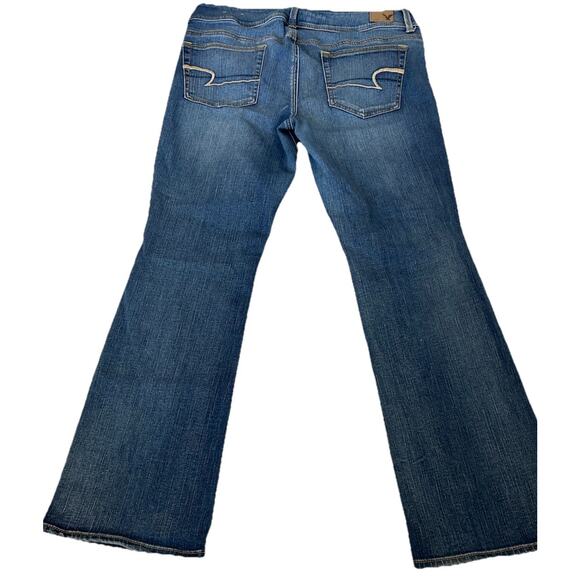 Y2K American Eagle Super Stretch Kick Boot Jeans Womens 12 Angle Wings SHORT 90s - Picture 2 of 9